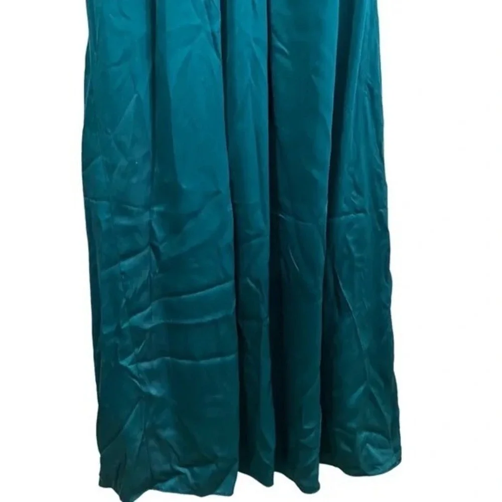 Banana Republic Teal Silk Blend Maxi Dress V-Neck Empire Waist Tall Size 12 - Picture 7 of 11